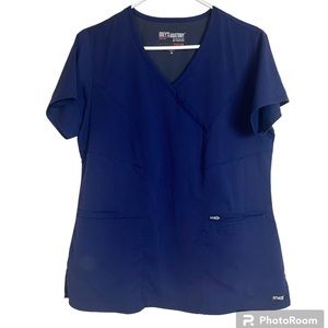 4/$25 Greys Anatomy by Barco navy blue scrub top spandex stretch